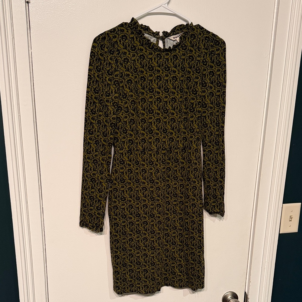 BODEN Green (dark) / Black Patterned Dress; floral/paisley